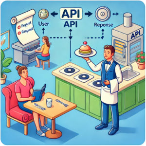An API acts as a middleman between a user and a server, handling requests and delivering responses. 