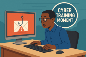 Team completing phishing simulation training together to improve cybersecurity awareness.