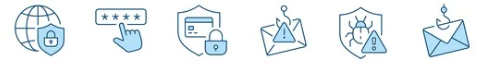 A visual representation of cybersecurity for small business highlighting data protection, secure logins, and threat prevention tools.