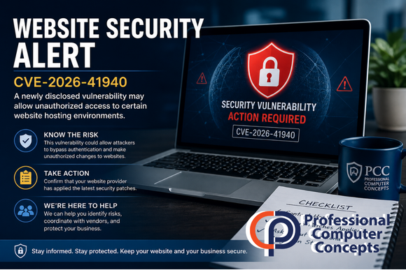 A website security vulnerability like CVE-2026-41940 can expose business websites to unauthorized access if hosting platforms are not properly patched.