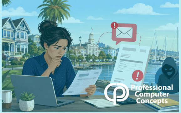 Professional Computer Concepts helps Bay Area businesses understand how the Alameda fake invoice scam affects payment security.
