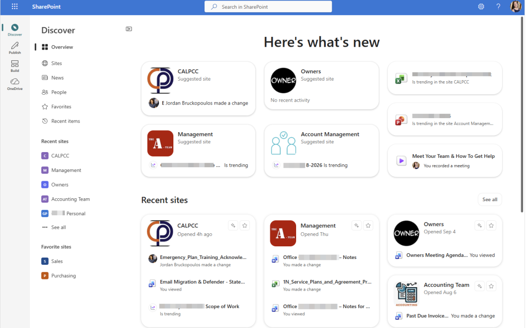 Microsoft 365 SharePoint start page