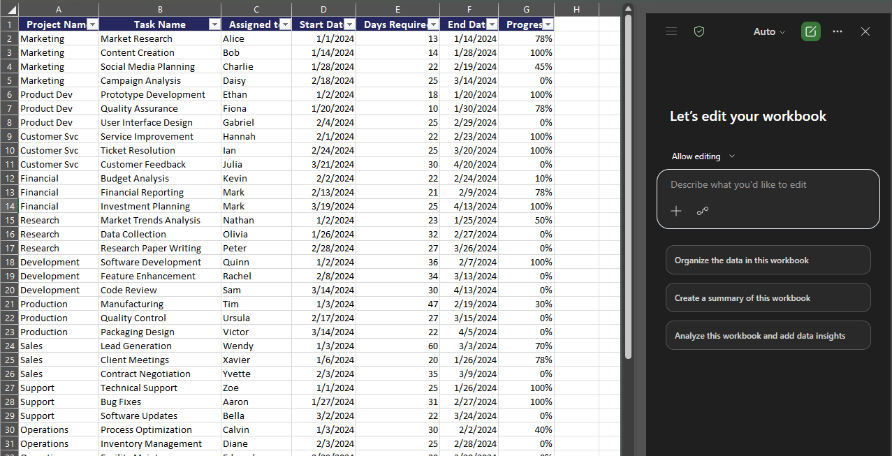 Opening Copilot in Microsoft Excel