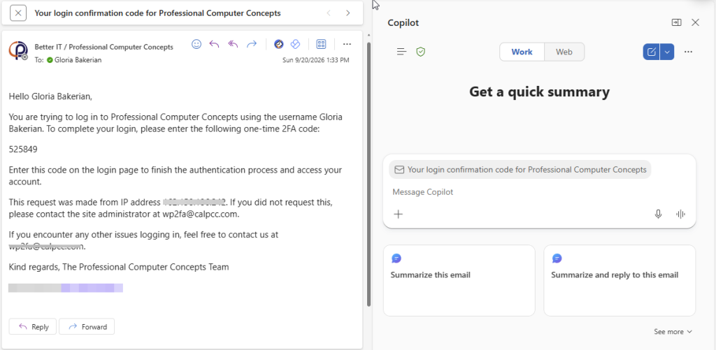 Copilot assisting with an email message in Microsoft Outlook
