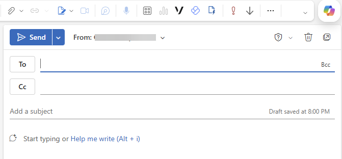 Copilot menu in Outlook with Draft with Copilot available