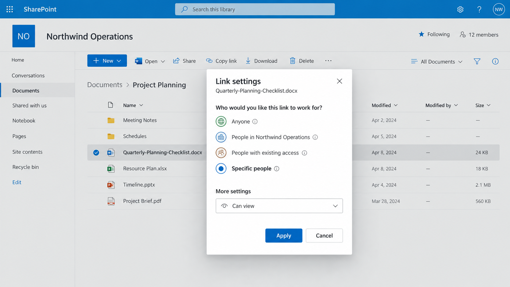 Choosing secure SharePoint link settings