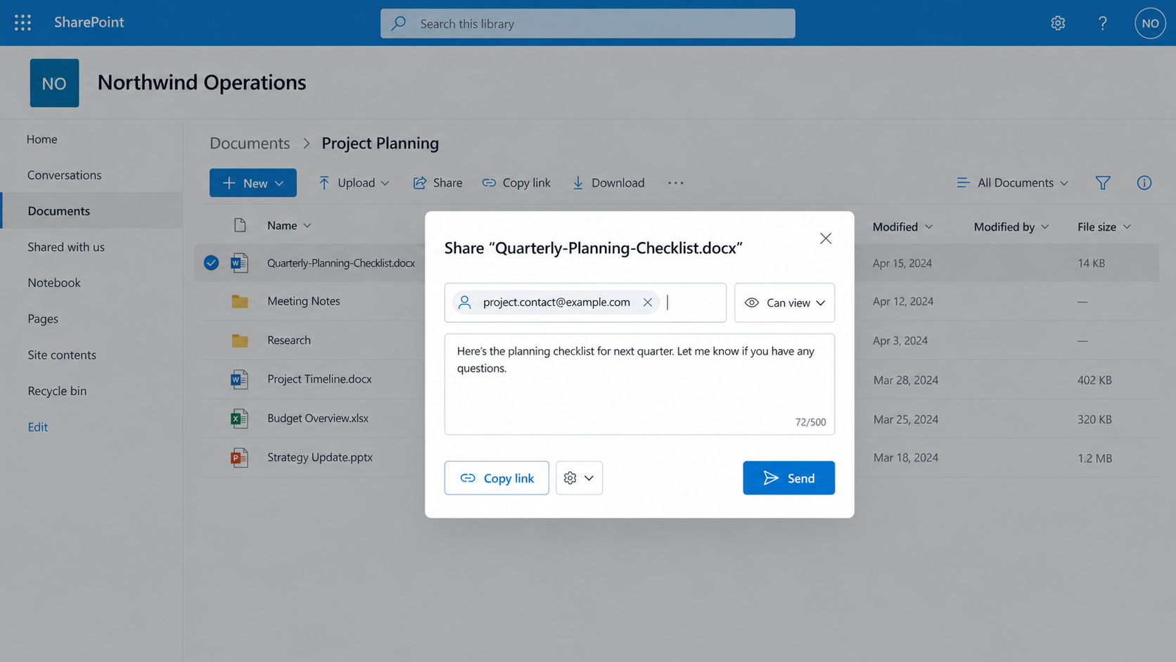 Sending a SharePoint file link to specific people