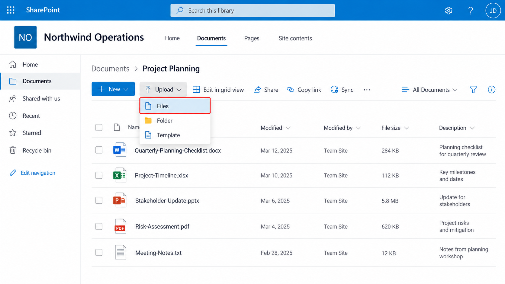 Uploading a file to a SharePoint library