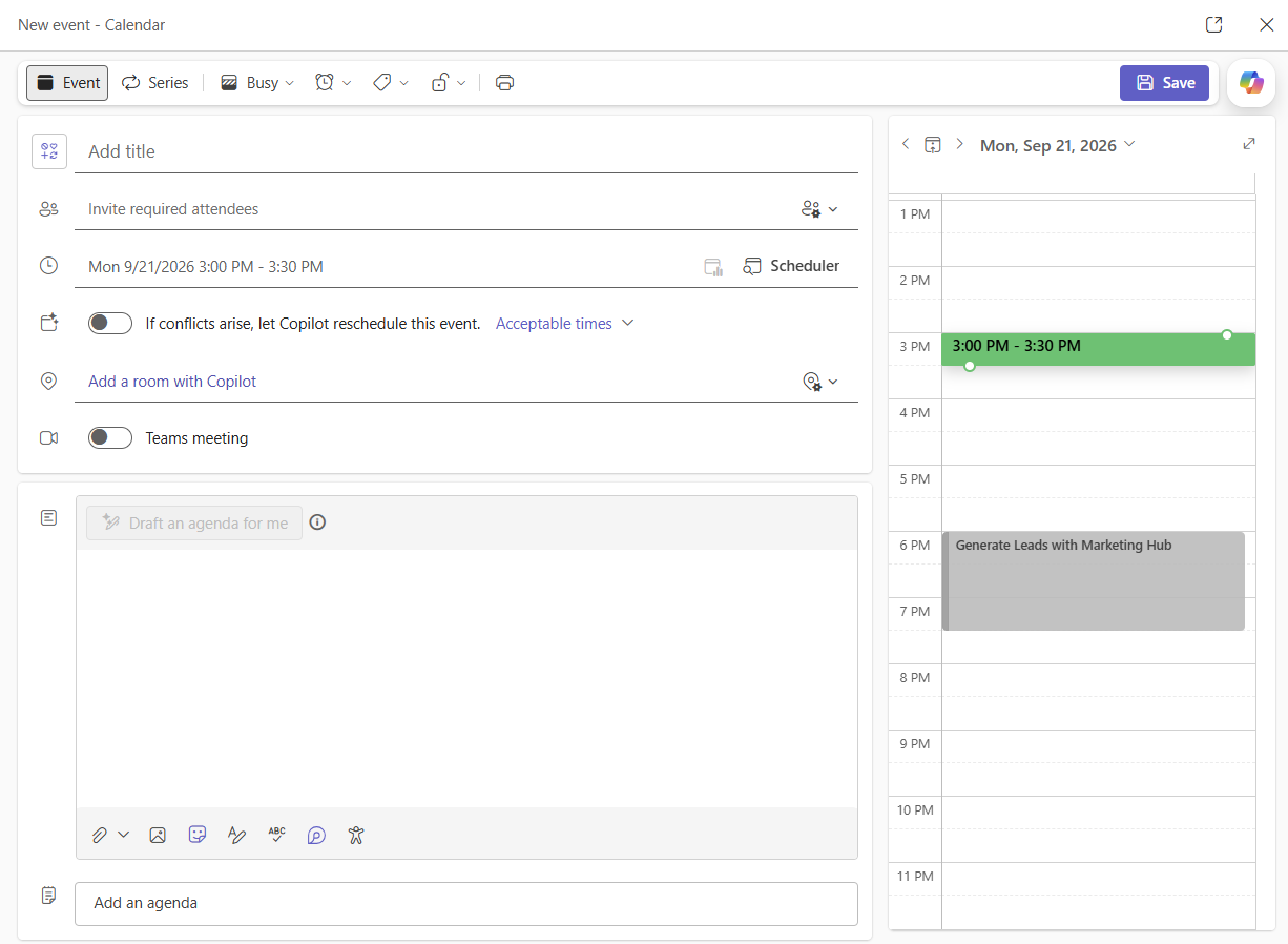 New meeting button in the Microsoft Teams calendar