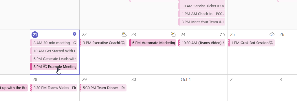 Scheduled Microsoft Teams meeting displayed in the Teams calendar