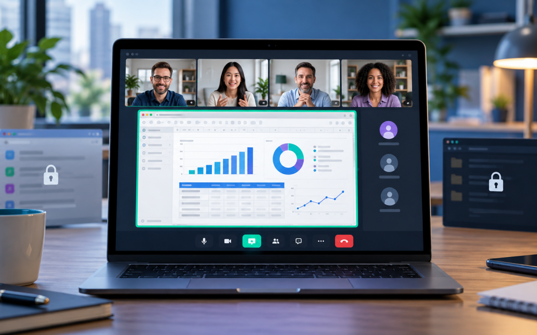 Business user securely sharing an application window during a Microsoft Teams meeting